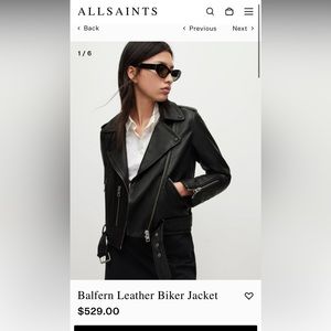 All Saints Balfern Biker Leather Jacket Size 2